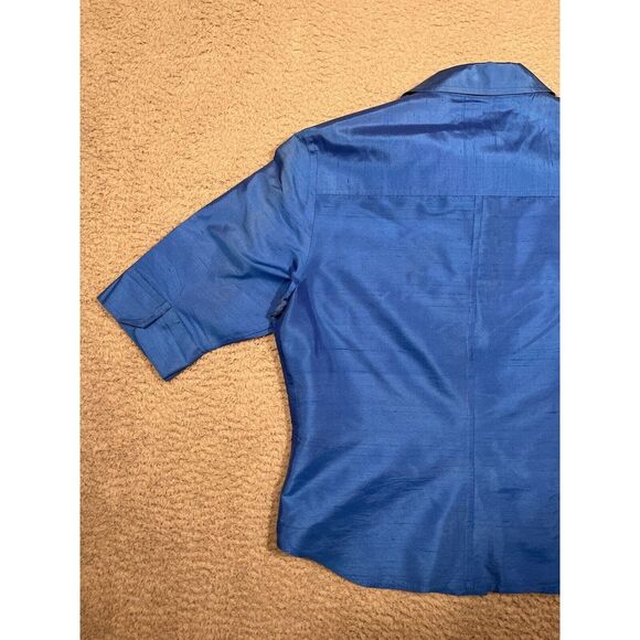 Vintage Finity Blouse 100% Silk Blue Button Up Short Sleeve Collared Size 10‎ - Picture 7 of 7